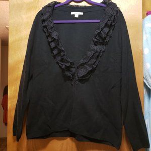 Black Clasping Cardigan w/ Ruffled Neck